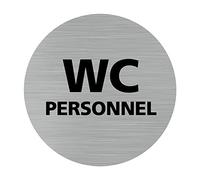 Signalétique.biz France - Plaque de porte WC Personnel (Q0181) - Diamètre 76 mm - Plaque aluminium brossé de 2mm