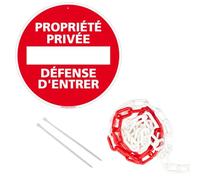 Signalétique.biz France - Signalétique.biz France - panneau rond en aluminium 300mm - Propriété privée défense d'entrer, avec chaîne plastique rouge et blanche 5m + colliers de serrage.