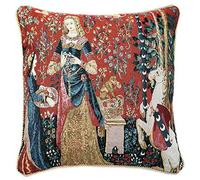 Signare Décoration Housse de Cousin 45x45cm de Tapisserie pour Lit Chaise Siège Salon - Lady and Unicorn/Sense of Smell CCOV-Art-LU-SM