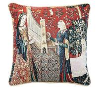 Signare Designer Housse de Cousin 45x45cm de Tapisserie pour Canapé Lit Chaise Siège Salon - Lady and Unicorn/Sense of Hearing CCOV-Art-LU-HE