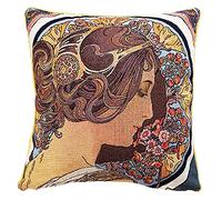 Signare Housse de Coussin Tapisserie 45 cm x 45 cm (Mucha - Primevère, Housse de Coussin Uniquement; CCOV-Art-AM-Primrose)