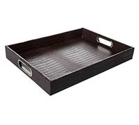 SIGNATURE HOME COLLECTION AP-147-A02-M Plateau rectangulaire Poignée en Laiton Lavable Aspect Cuir Peau de Croco Marron foncé 45 x 33 x 6 cm