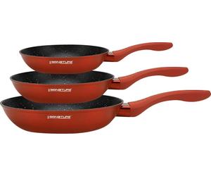 Signature, lot de 3 poêles 20 / 24 / 28 cm avec revêtement antiadhésif minéral, rouge