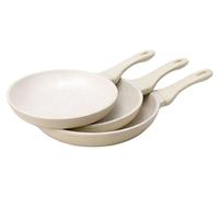 Signature, lot de 3 poêles 20, 24 et 28 cm avec revêtement antiadhésif, beige