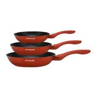 Signature, lot de 3 poêles 20 / 24 / 28 cm avec revêtement antiadhésif minéral, rouge