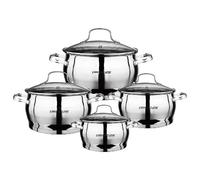 Signature Set de 4 Marmites 16 / 20 / 24 / 28cm en Acier Inoxydable avec Couvercles Argent