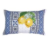 SIGNES GRIMALT Coussin Rectangulaire 100% Coton avec Rembourrage - Motif Citrons et Carreaux Bleus - 50 x 30 cm