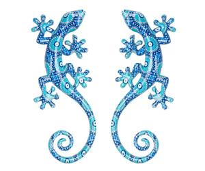 SIGNES GRIMALT Set 2 lézards muraux, geckos salamandres décoratives, camaïeu de bleu, Collection Tropik résine et hauteur 17 cm