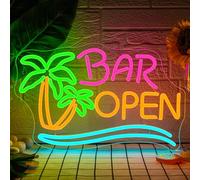 SIGNSHIP Bar Open Neon Led Palmier Ouvert Neon Mural 30*20cm Décor pour Bar | Ouvert Lampe Neon USB 5 niveaux cadeau pour propriétaires de pubs, palmier Enseignes Lumineuses pour les clubs plage et fêtes