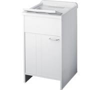 SIGO Ensemble évier + meuble bas à 1 porte, raclette de nettoyage, blanc/argent 50 x 50 cm