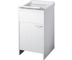 SIGO Ensemble évier + meuble bas à 1 porte, raclette de nettoyage, blanc/argent 50 x 50 cm