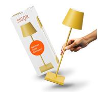 SIGOR Nuindie 2.0 Lampe de table LED à intensité variable pour l'intérieur et l'extérieur, IP54, protection contre les éclaboussures, hauteur 38 cm, rechargeable avec USB-C, autonomie de 12 h, jaune