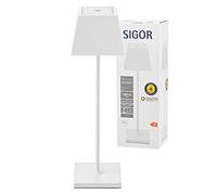 SIGOR Nuindie - Lampe de table avec batterie à LED variable pour l’intérieur et l’extérieur, hauteur 37 cm, rechargeable par Easy-Connect, 24 h de durée de luminosité, Blanc neige