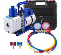 Sihao Pompe à Vide Climatisation Frigoriste, 4. 8cfm HVAC Pompe à Vide Frigoriste CVC 1/3 HP avec Kit Jauges de Collecteur à 4 Voies Tuyau Sac de Transport pour Climatiseur Automobile Réfrigération