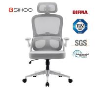 SIHOO M102C Chaise de bureau ergonomique en maille, haut dossier avec accoudoirs 3D, soutien lombaire réglable haut/bas, chaise de travail informatique pivotante, cadre blanc et maille gris clair