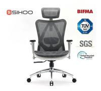 Sihoo M57S chaise de bureau ergonomique en mesh avec soutien lombaire réglable, accoudoirs 3D et dossier haut respirant gris clair