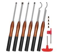 SIIIXS Kit d'outils de tournage de tour en bois en carbure de taille complète avec boîte en bois, outils de tour en carbure de 6 pièces de 46 cm avec boîte en bois poignée en hêtre avec caoutchouc