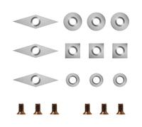 SIIIXS Plaquettes de Coupe en Carbure 18 pièces Outils Tournage Bois Inserts comprennent 11mm carré avec rayon, 12mm et 8,9mm rond, 30X10mm diamant avec point pointé, 6 pièces vis