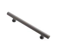 SiiRo Poignée cylindrique aspect cuir, gris 128 mm Handle Knob Pull | La prise cylindrique aspect cuir s'étend entre deux socles métalliques.