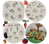 Sijiangmold Lot de 3 moules en silicone pour légumes, fruits, radis, tomates, aubergines, choux, fondants, fraises, ananas, pour décoration de gâteaux, bonbons, argile polymère, pâte à sucre
