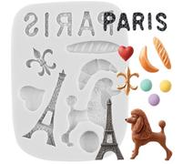 Sijiangmold Moule à fondant en silicone I Love Paris Tour Eiffel caniche | Décoration de gâteau, chocolat, cupcake, bonbons, pâte polymère