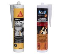 SIKA 670 Fire, Mastic silicone résistant au feu, 300ml, Gris & GEB Colle réfractaire COLLAFEU 310 ml spécial collage et assemblage de pièces réfractaires