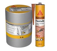 SIKA - Bande d'étanchéité autocollante - Résistant à la déchirure - Multisupports - Aluminium - 150mm x 3m + Mastic pour collage et réparation des tuiles - Mastic PU - Terre cuite - 300ml
