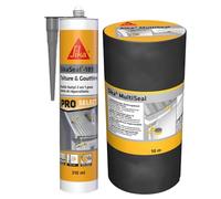 SIKA - Bande d'étanchéité autocollante - Résistant à la déchirure - Multisupports - Gris-vert (RAL 7009) - 10m x 300mm + Mastic Butyl pour joints et réparation - Noir - 310ml