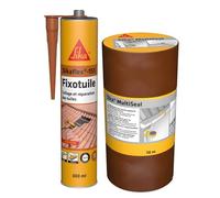 SIKA - Bande d'étanchéité autocollante - Résistant à la déchirure - Multisupports - Terre cuite - 300mm x 10m + Mastic pour collage et réparation des tuiles - Mastic PU - Terre cuite - 300ml