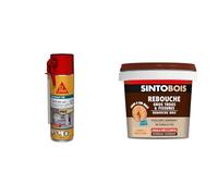 SIKA Boom 128 Tout en un, Mousse polyuréthane expansive Spécial Moyen Format : Expansion 20L & Sinto Rebouche Bois pour Gros Trous et Fissures Bois Clair - 500 g - Facile et Prêt à l’Emploi