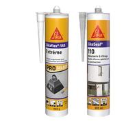 SIKA - Colle de fixation élévée à maintien immédiat - Intérieur et extérieur - Blanc - 290ml + Mastic Silicone pour joint de menuiserie & vitrage - Multi-supports - Transparent - 300ml