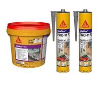 SIKA - Colle epoxydique multi-usages - Hautes performances - Bi-composant - Application sans primaire - Gris - 6kg + 2x Mastic-Colle PU - Tout en 1 - Multi-matériaux - Int/Ext - Gris - 2x300ml