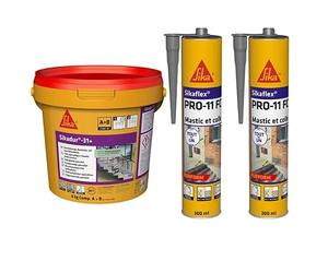 SIKA - Colle epoxydique multi-usages - Hautes performances - Bi-composant - Application sans primaire - Gris - 6kg + 2x Mastic-Colle PU - Tout en 1 - Multi-matériaux - Int/Ext - Gris - 2x300ml