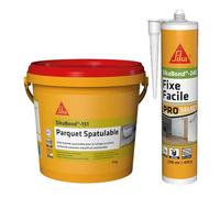 SIKA - Colle hybride souple pour la pose et le collage en pleine surface de parquets - Marron - 17kg + Colle acrylique pour l'agencement intérieur - Replace clou & vis - Blanc - 290ml