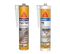 SIKA - Colle polyuréthane puissante - Pour fixation d'objets lourds - Intérieur et extérieur -Blanc -300ml + Mastic Silicone spécial salle de bain, cuisine et douche - Anti-moisissures - Blanc - 300ml