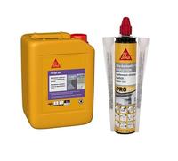 SIKA - Durcisseur de surface et réducteur de poussières - Prêt à l'emploi - Int/Ext - 5L + Scellement chimique à prise rapide - Fixation d'objets lourds - Int/Ext - Ton pierre - 300ml