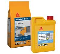 SIKA - Durcisseur de surfaces - Antipoussières - Pour murs poreux - Int/Ext - 2L + Enduit de lissage et finition en poudre - Temps d'utilisation long - Sec au toucher en 3h - 4kg