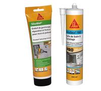 SIKA - Enduit de Rebouchage Universel tout en 1 en tube Blanc - Pâte à reboucher lissage et finition - 425g + Mastic silicone sanitaire pour joint anti-moisissures - Blanc - 300ml