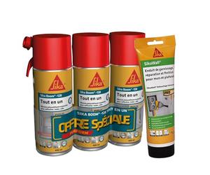 SIKA - Enduit de Rebouchage Universel tout en 1 en tube Blanc - Pâte à reboucher lissage et finition - 425g + Mousse polyuréthane expansive - Usage tous sens - Expansion 20L - Lot de 3x400ml - Blanc