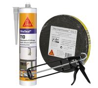 SIKA - Kit joints fenêtres Transparent : Mastic silicone pour joint de menuiserie et vitrage + Bande mousse comprimée 2-5mm pour fenêtres et menuiseries + Pistolet d'application