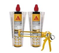 SIKA - Lot de 2 cartouches de scellement chimique à prise rapide - Fixation d'objets lourds - Int/Ext - Scelle store, volet, portail, radiateur - Ton pierre - 300ml + Pistolet d'application
