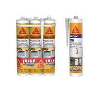 SIKA - Lot de 3 x Mastic acrylique - Réparation de fissures et joints pour fenêtres et murs - Blanc - 3x300ml + Mastic Silicone pour joint de menuiserie & vitrage - Transparent - 300ml