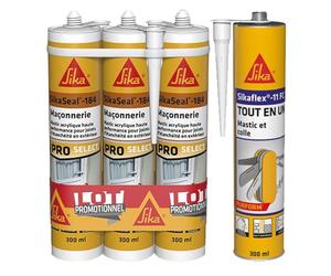 SIKA - Lot de 3 x Mastic acrylique - Réparation de fissures et joints pour fenêtres et murs - Int & Ext - Blanc - 3x300ml + Mastic-Colle PU - Tout en 1 - Multi-matériaux - Int/Ext - Blanc - 300ml