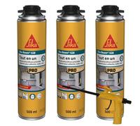 SIKA - Lot de 3 x Mousse polyuréthane Expansive Sika Boom 528, Pistolable & Réutilisable, Rendement 23L, pour jointer, calfeutrer, isoler, 500ml Blanc + Pistolet Foam Gun pour mousse expansive
