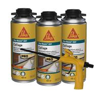 SIKA - Lot de 3x Mousses polyuréthane adhésive - Pour le collage d'éléments de construction - Pistolable - Blanc - 500ml + Pistolet d'application