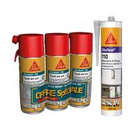 SIKA - Lot de 3x400ml Mousses expansives - Usage tous sens - Expansion 20L - Isoler et Calfeutrer + 1x Mastic Silicone pour joint de menuiserie & vitrage - Multi-supports - Transparent - 300ml