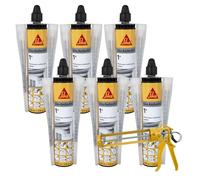 SIKA - Lot de 6 cartouches de scellement chimique - Durcissement rapide - Multi-matériaux - Scelle gonds, garde corps, store de terrasse - Gris - 300ml + pistolet d'application