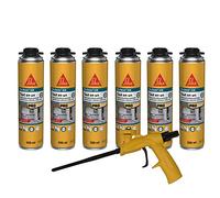 SIKA - Lot de 6 x Mousse polyuréthane Expansive Sika Boom 528, Pistolable & Réutilisable, Rendement 23L, pour jointer, calfeutrer, isoler, 500ml Blanc + Pistolet Foam Gun pour mousse expansive