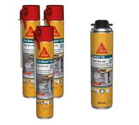 SIKA - Lots de 3x Mousses expansive Sika Boom 128, Expansion 20L, Usage tous sens, 3x750ml + 1x Mousse polyuréthane Sika Boom 528, PISTOLABLE, Rendement 23L, Séchage ultra rapide, 500ml