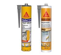 SIKA - Mastic-Colle PU - Tout en 1 - Multi-matériaux - Int/Ext - Gris - 300ml + Mastic acrylique - Réparation de fissures et joints pour fenêtres et murs - Int & Ext - Gris - 300ml